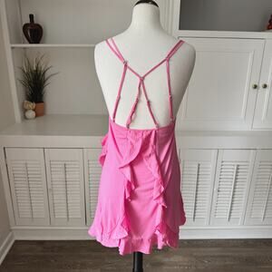 Betsey Johnson Pink Double Strap Ruffle Nightgown Chemise Slip Size S